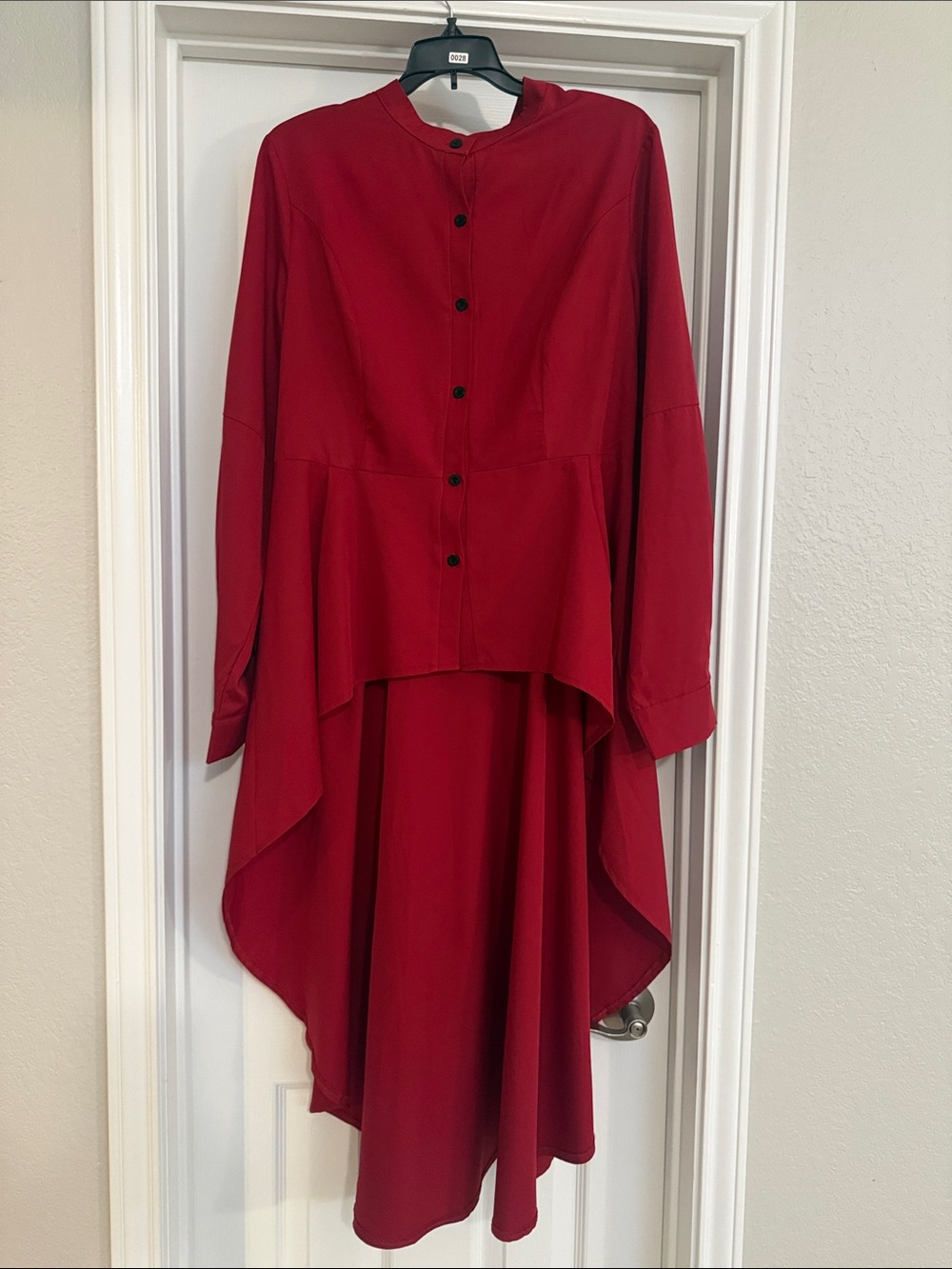 SHEIN Red High-Low Button Front Tunic